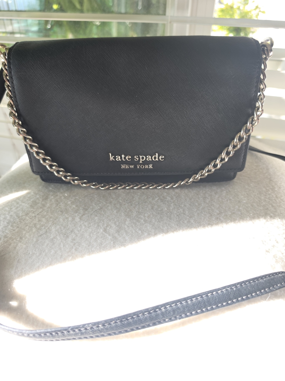 kate spade New York Black Crossbody Bag with Silver Chain